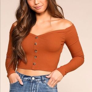 Ribbed off the shoulder long sleeve top